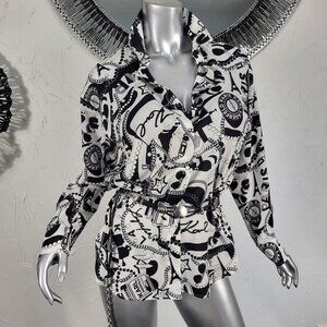 NWT~$90~KARL LAGERFELD~S/M~OVERSIZED BLACK WHITE PARIS BLOUSE TUNIC TOP SHIRT